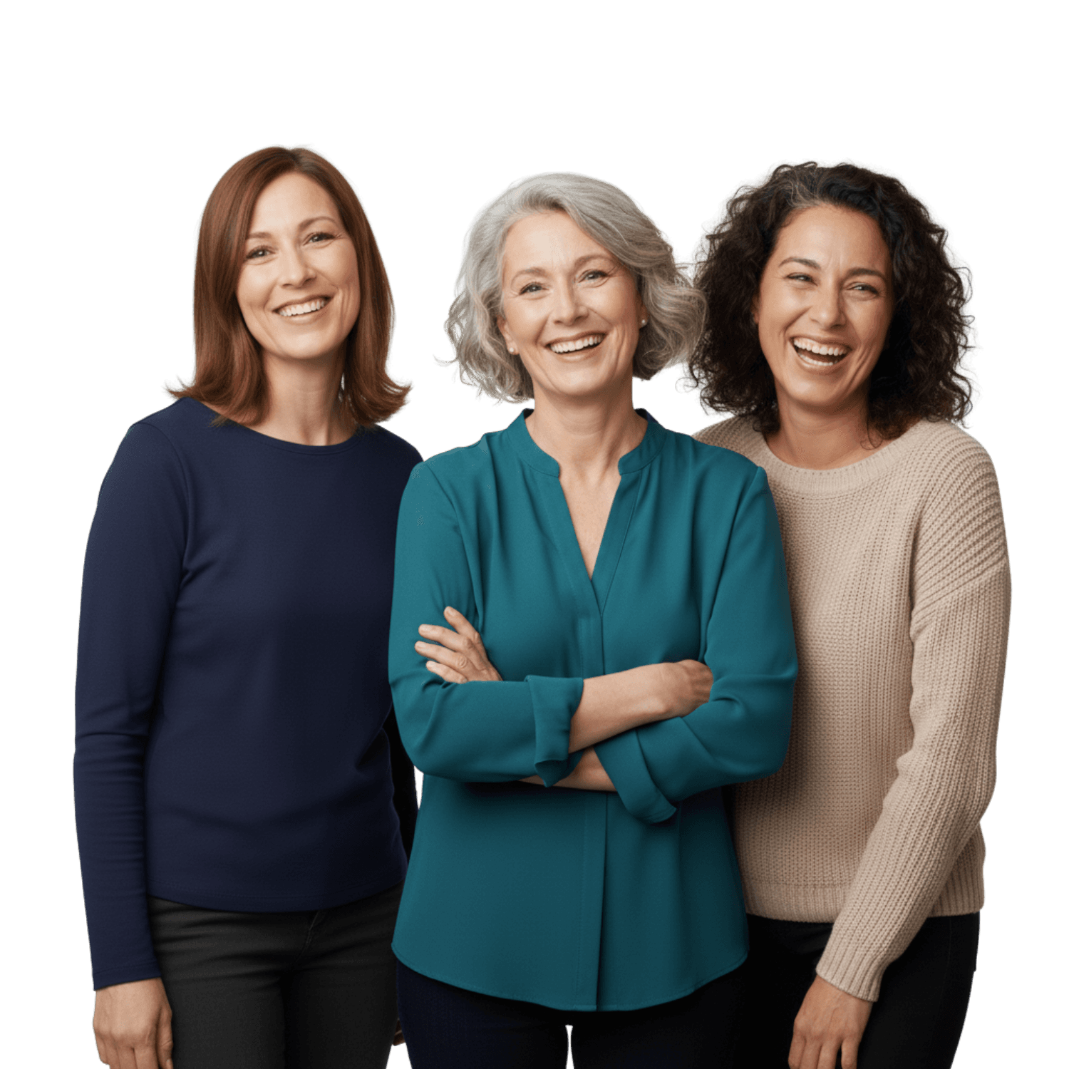 Three women smiling