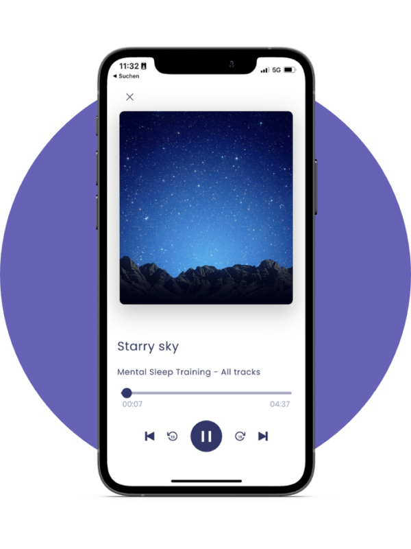 IPhone Screen des englischen Audio-Tracks Starry Sky des Mentalen Schlaftainings in der LUMEUS-App