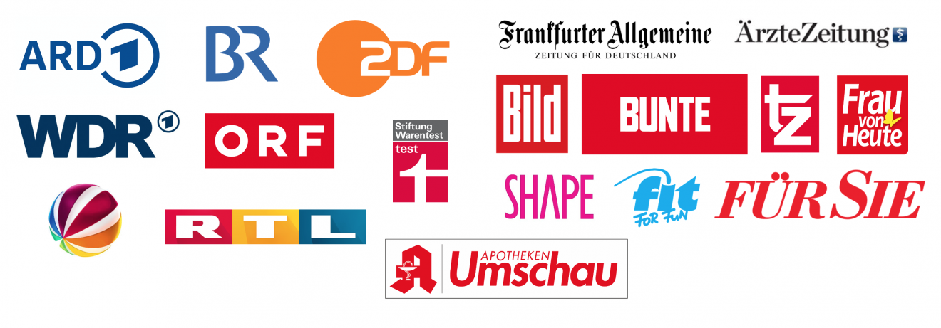 Logos von Medienberichterstattern wie ARD oder ZDF, die über LUMEUS berichten
