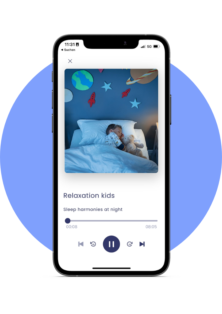 App Screen des Audiotracks Entspannungsübung des Emotionalen Kindertrainings in der LUMEUS-App