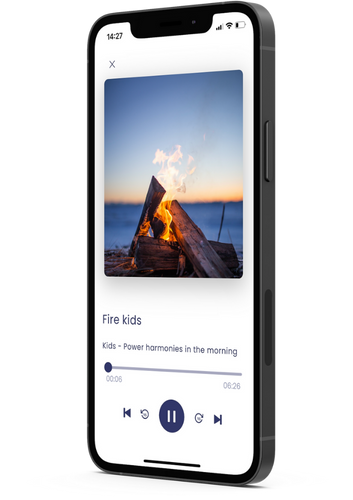 App Screen in IPhone des Audiotracks Feuer in der LUMEUS-App