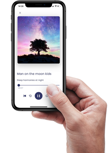 App Screen des Audiotracks Entspannungsübung Mann im Mond des Emotionalen Kindertrainings in der LUMEUS-App